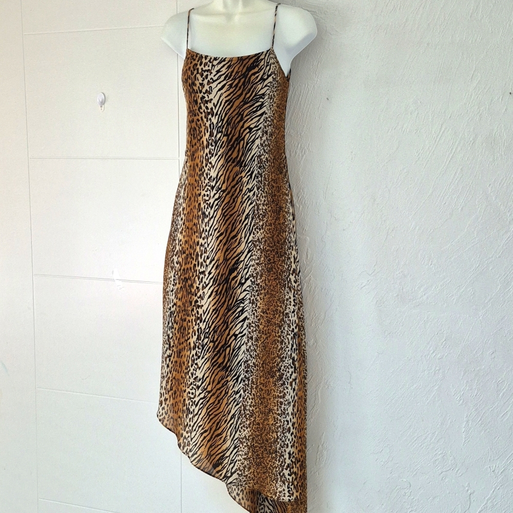 Vintage Joseph Ribkoff Leopard Print Animal Print Asymmetrical Dress Y2K 90s